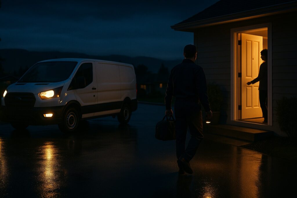 service technician arrives for water heater replacement | GPS: 49.051967, -122.660096