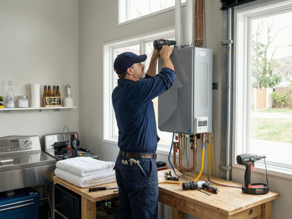 24-7-plumber-white-rock-installing-water-heater-in-kitchen