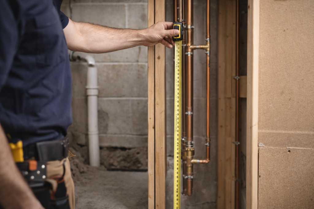 measuring-pipes-installation-by-reliable-plumber-in-basement