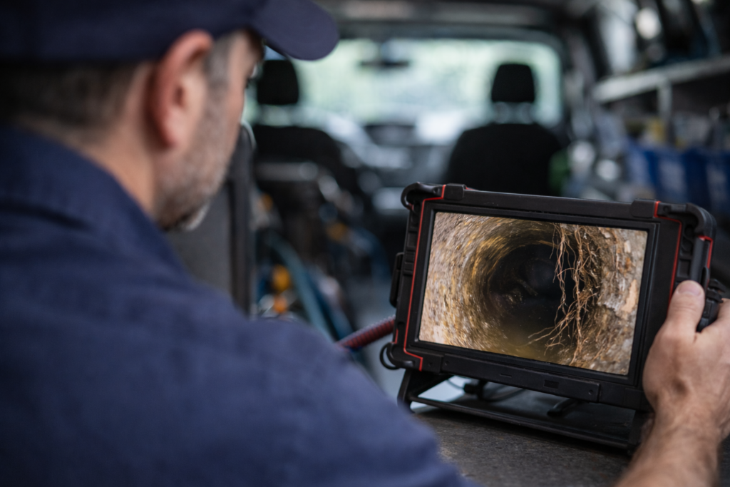 plumber viewing drain camera image peace arch plumbing