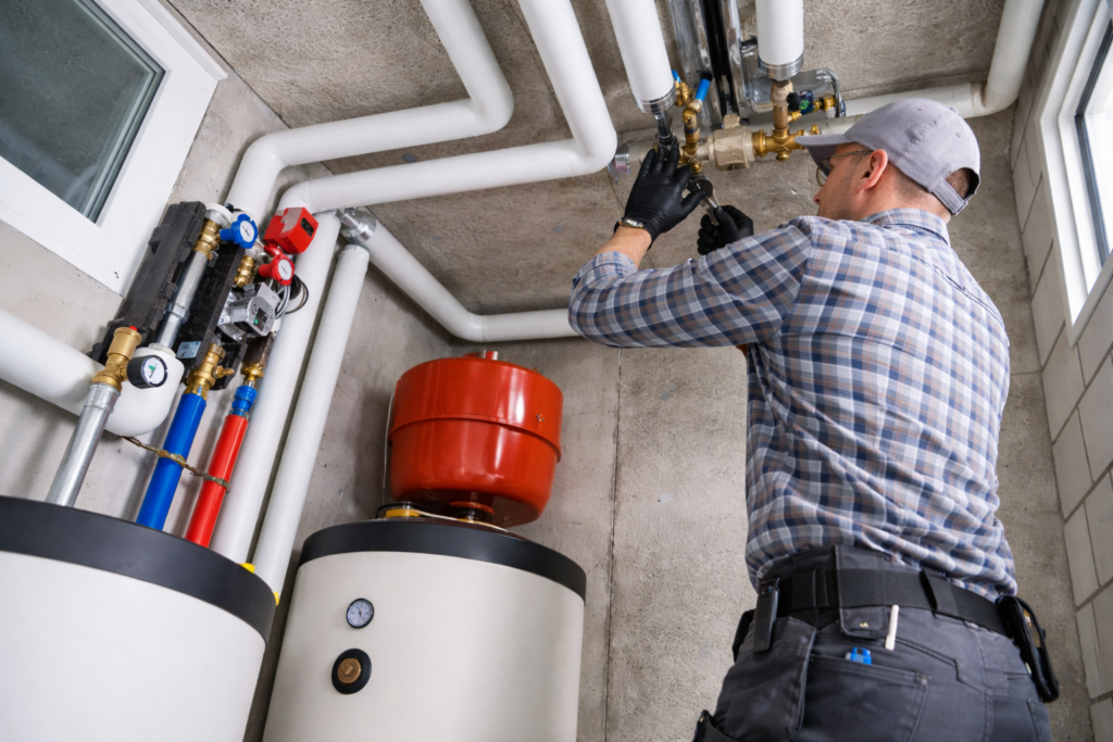 plumber working on pipes peace arch plumbing installation