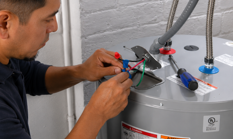 repairing langley water heater electrical connections with tools